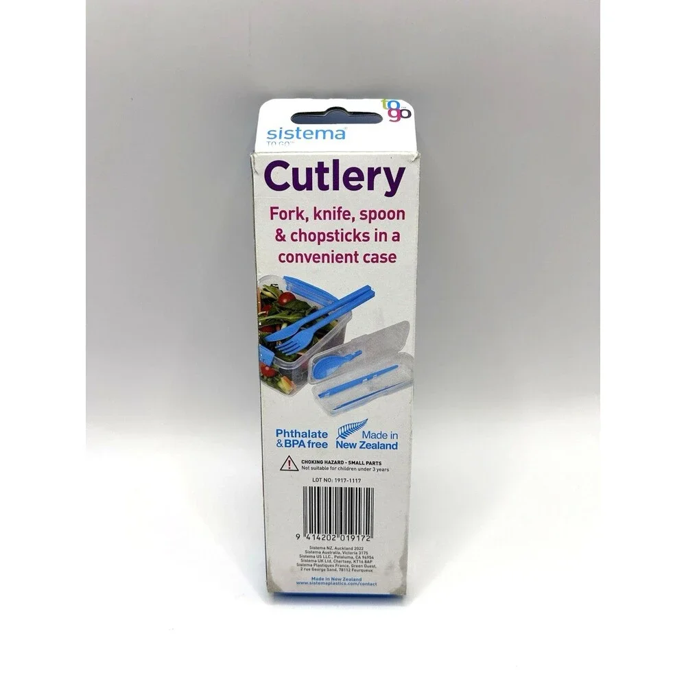 Sistema To Go Collection Cutlery Set, BLUE Chopsticks Fork Knife Spoon Camping